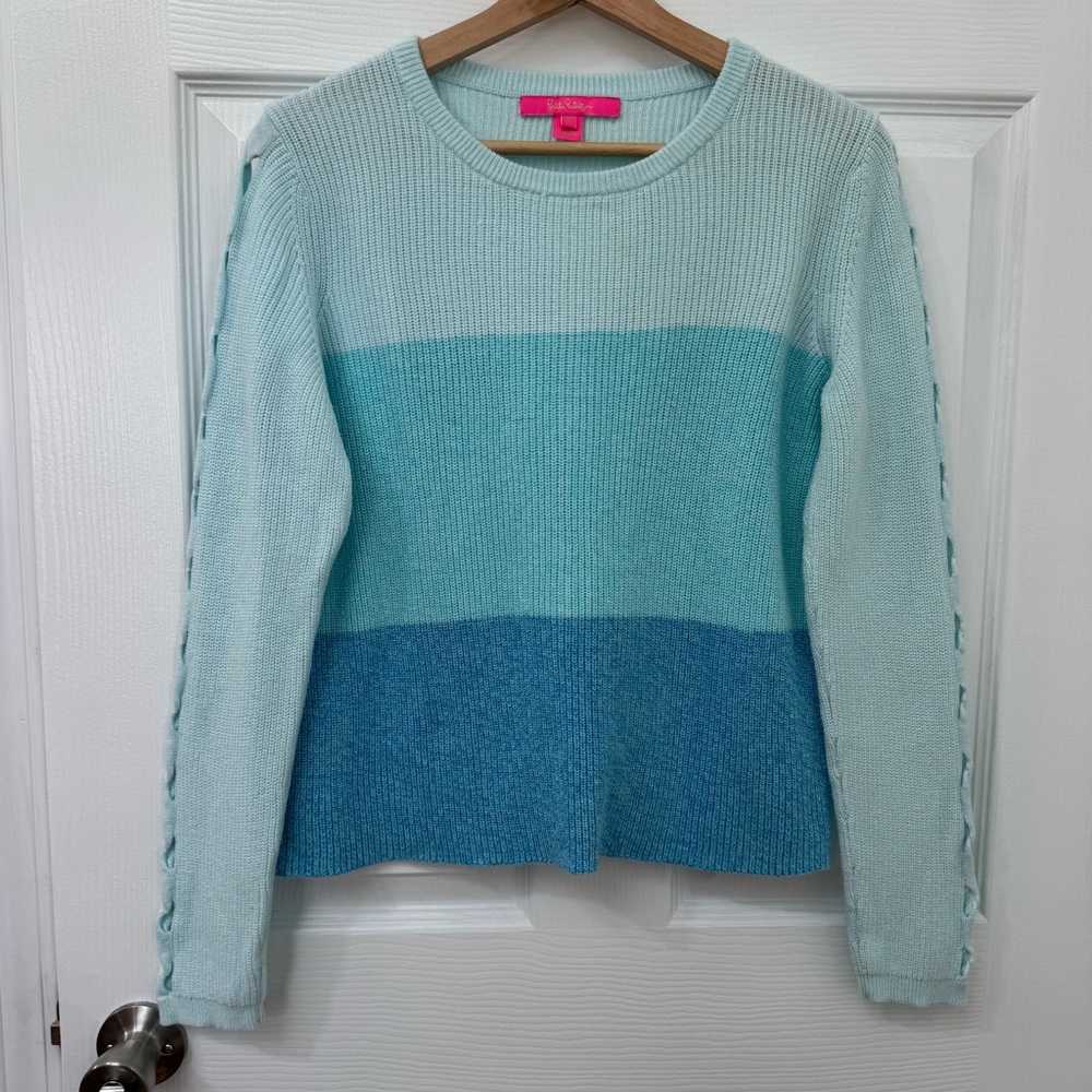 Lilly Pulitzer Cortina Ombre Color Block Ribbed Cable Knit Sweater 001925 Medium - Picture 2 of 14